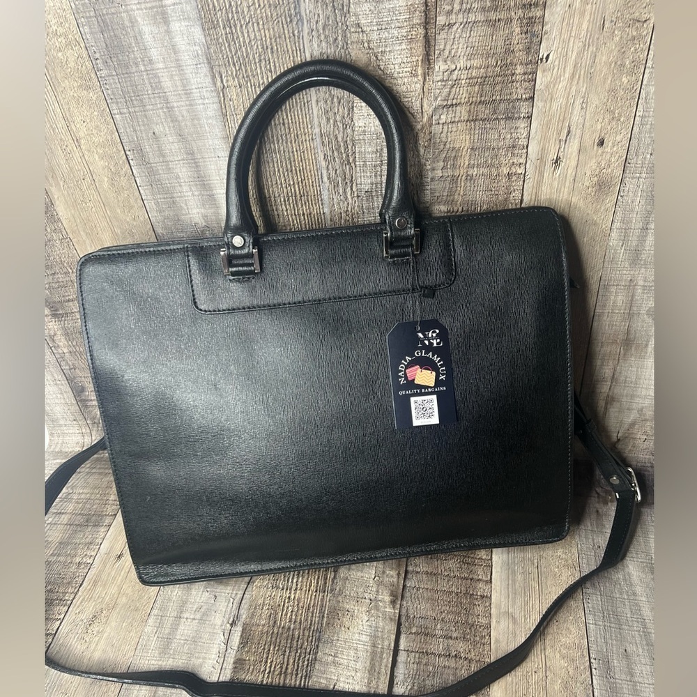 Barneys New York Top zip Briefcase Black Leather Crossbody